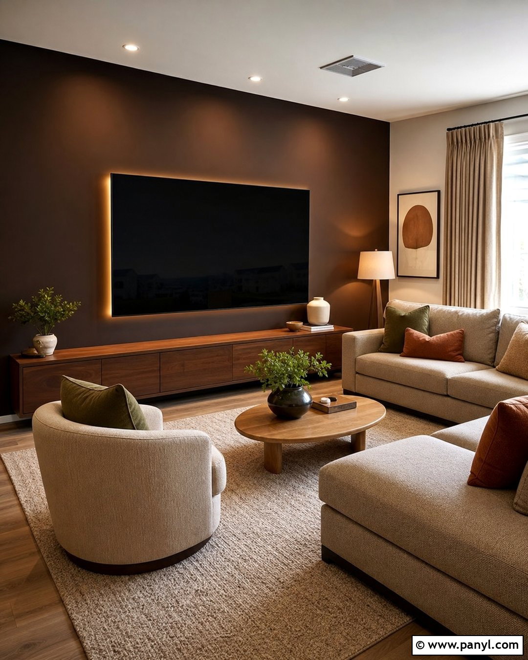 Dark Brown TV Wall Living Room - 35 Dark Brown Walls Living Room Ideas