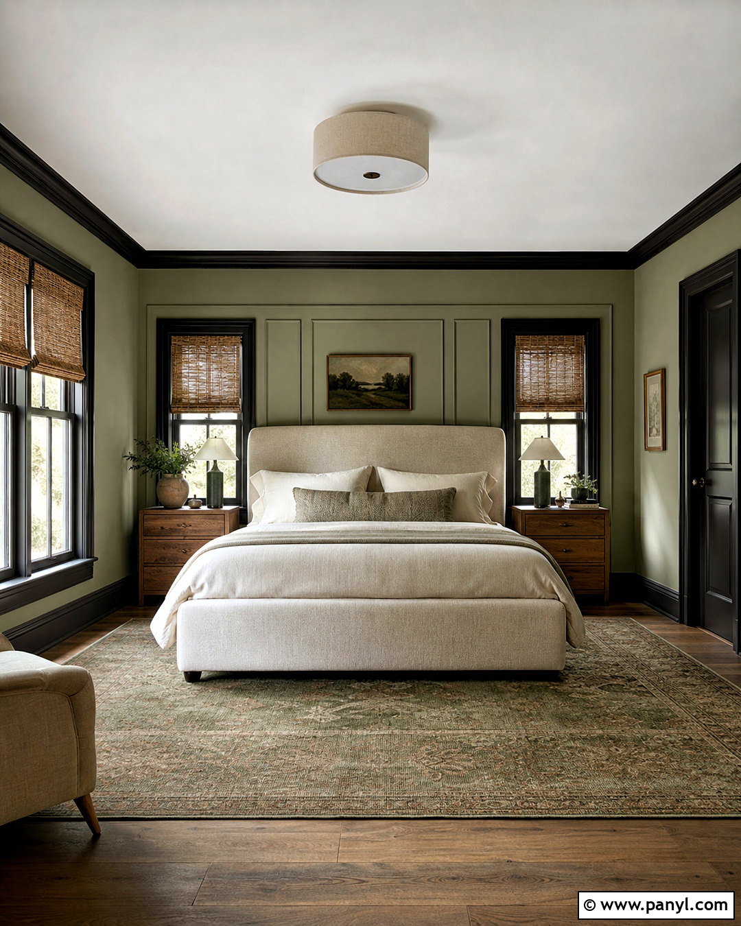 Dark Brown Trim With Sage Walls - 20 dark painted trim ideas
