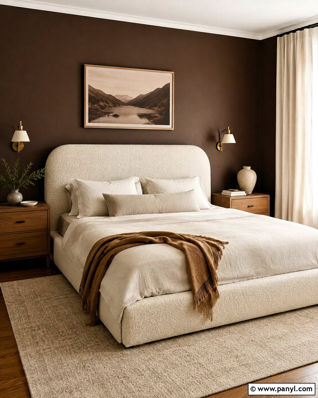 Dark Brown Wall Bedroom With Cream Textiles - 20 dark wall bedroom ideas