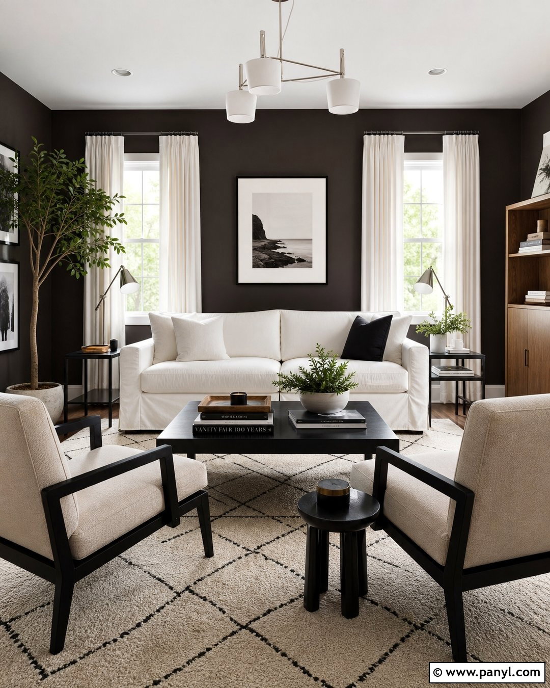 Dark Brown Walls With Black And White Decor - 35 Dark Brown Walls Living Room Ideas