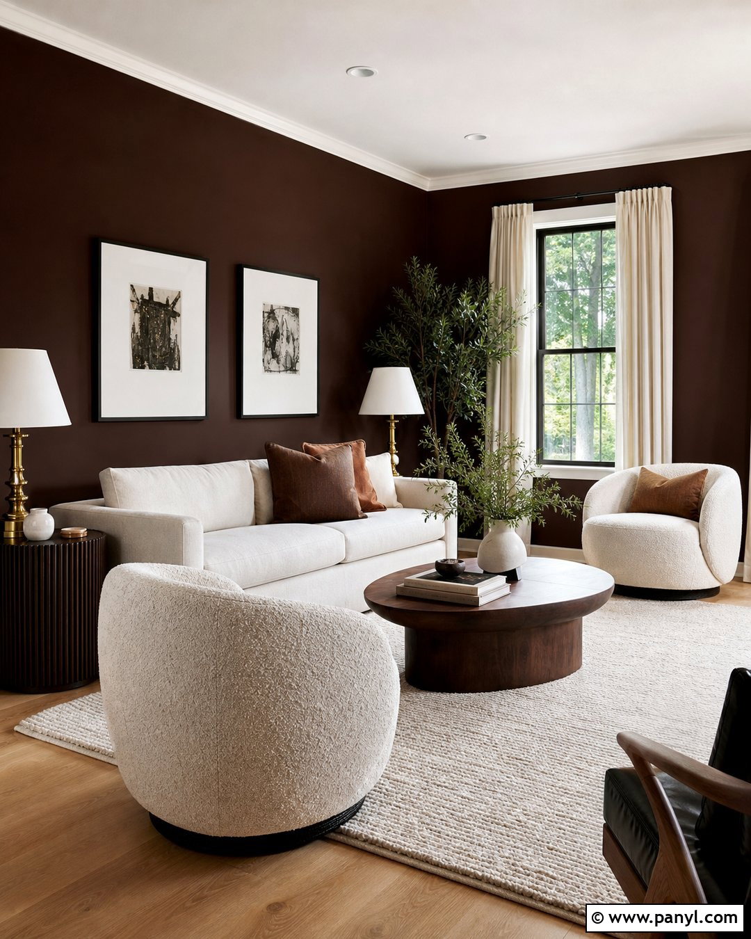 Dark Brown Walls With Cream Sofa - 35 Dark Brown Walls Living Room Ideas