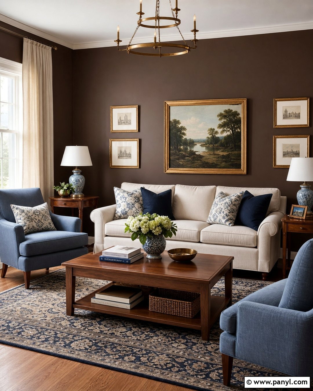 Dark Brown Walls With Dusty Blue Decor - 35 Dark Brown Walls Living Room Ideas