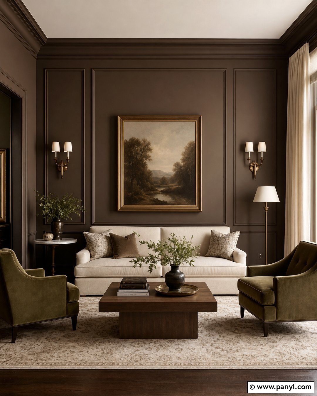 Dark Brown Walls With Picture Frame Molding - 35 Dark Brown Walls Living Room Ideas
