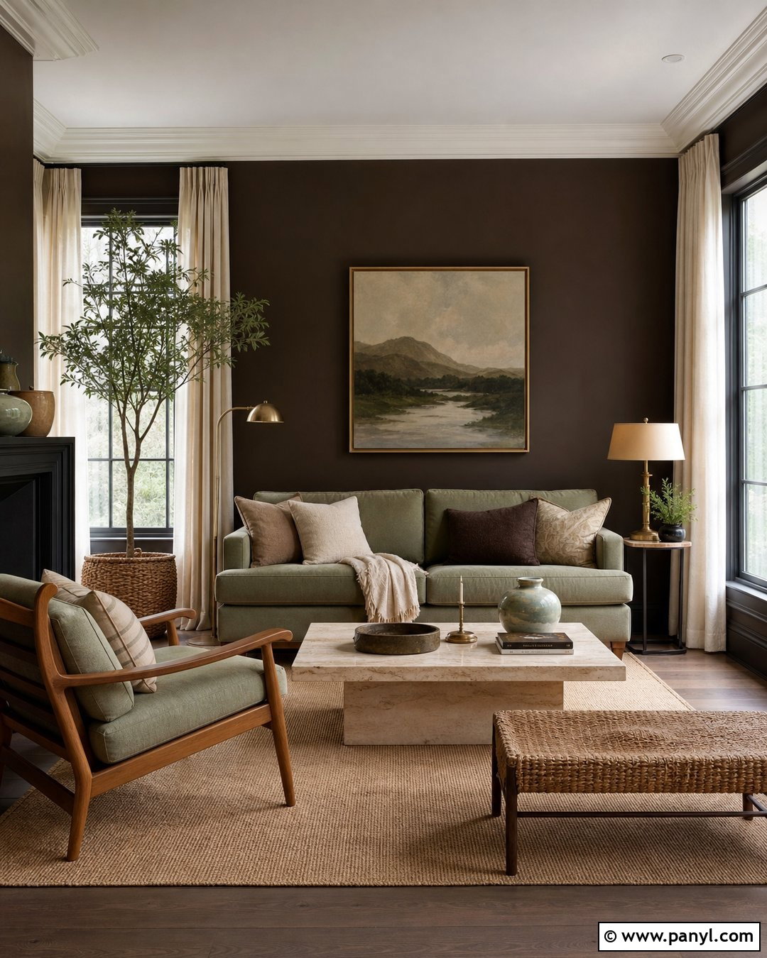 Dark Brown Walls With Sage Green Furniture - 35 Dark Brown Walls Living Room Ideas