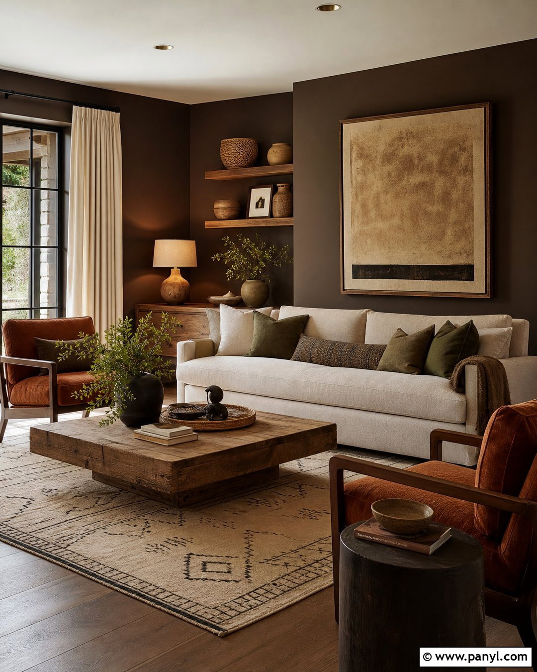 Dark Brown Walls With Terracotta Accents - 35 Dark Brown Walls Living Room Ideas