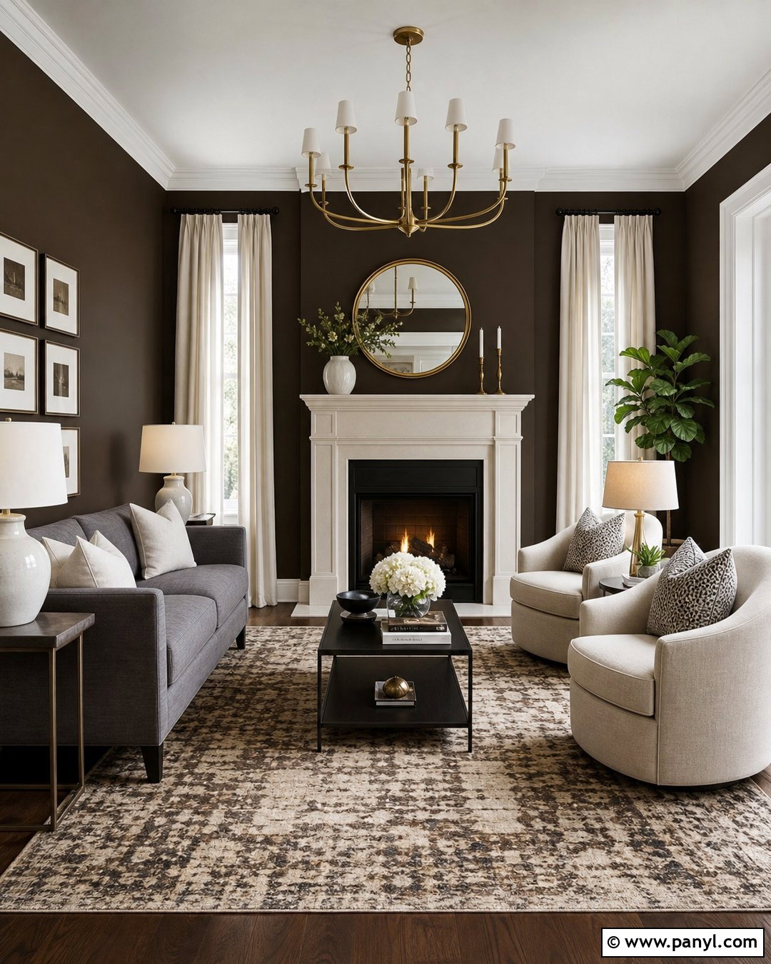 Dark Brown Walls With White Fireplace - 35 Dark Brown Walls Living Room Ideas