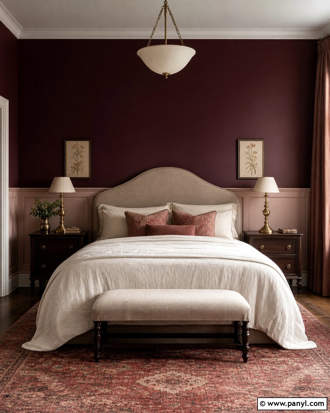 Dark Burgundy Top Half With Blush Paneling - 20 Dark Paint Top Half Of Wall Ideas