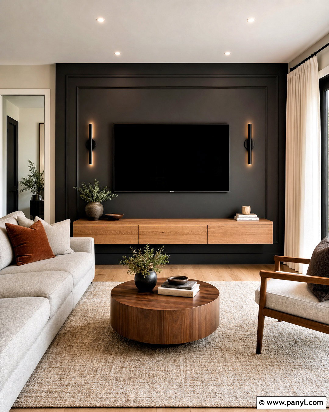 Dark Charcoal TV Wall - 20 dark feature wall living room ideas