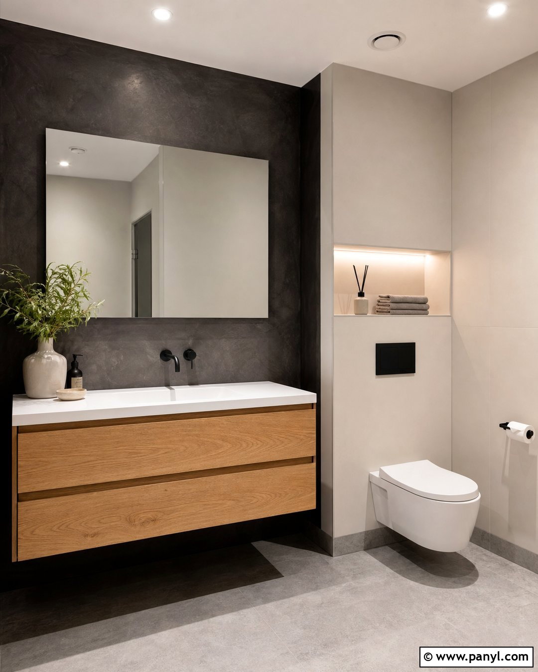 Dark Concrete Accent Wall - 20 Dark Accent Wall In Small Bathroom Ideas