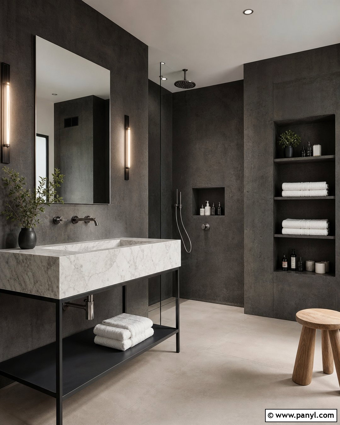 Dark Concrete Bathroom With Marble Block Sink - 20 Modern Bathroom With Dark Walls And Marble Sink Ideas