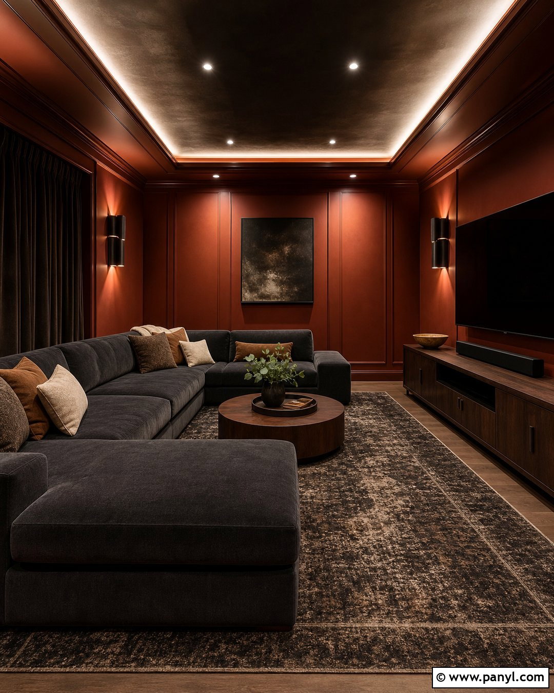 Dark Copper Media Room - 25 Copper Wall Color Ideas