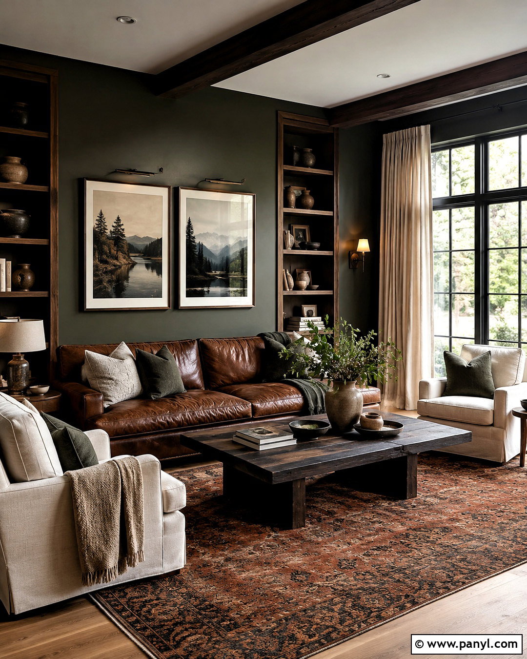 Dark Earthy Living Room With Brown Leather Sofa - 20 dark earthy living room ideas