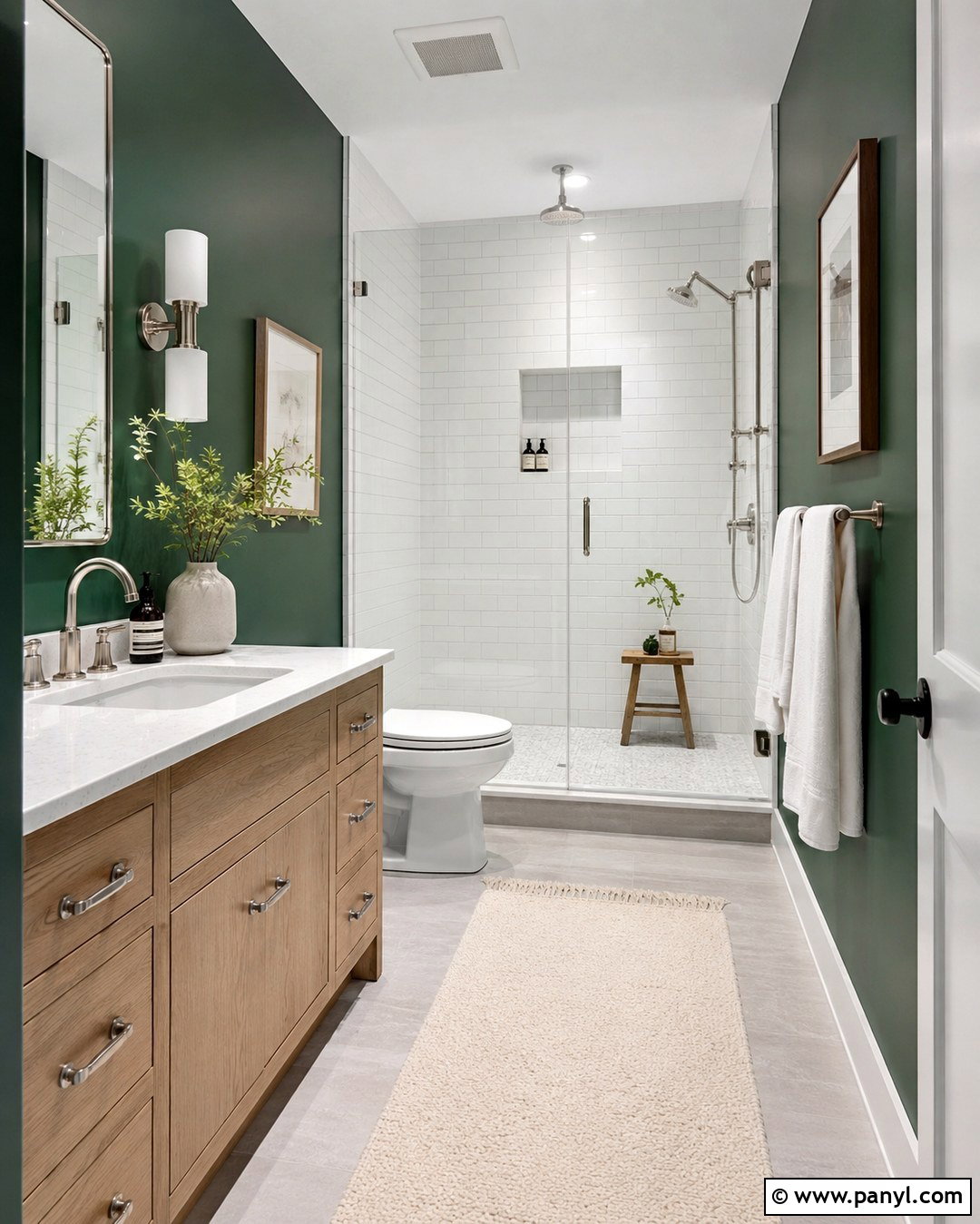 Dark Emerald Green Bathroom With White Tile - 20 Dark Emerald Green Walls