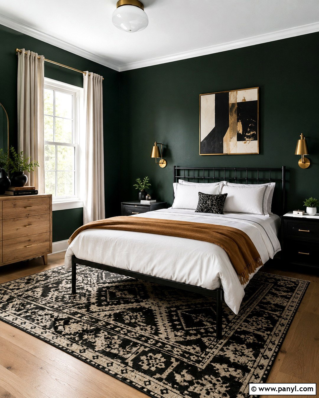 Dark Emerald Green Bedroom With Black Accents - 20 Dark Emerald Green Walls