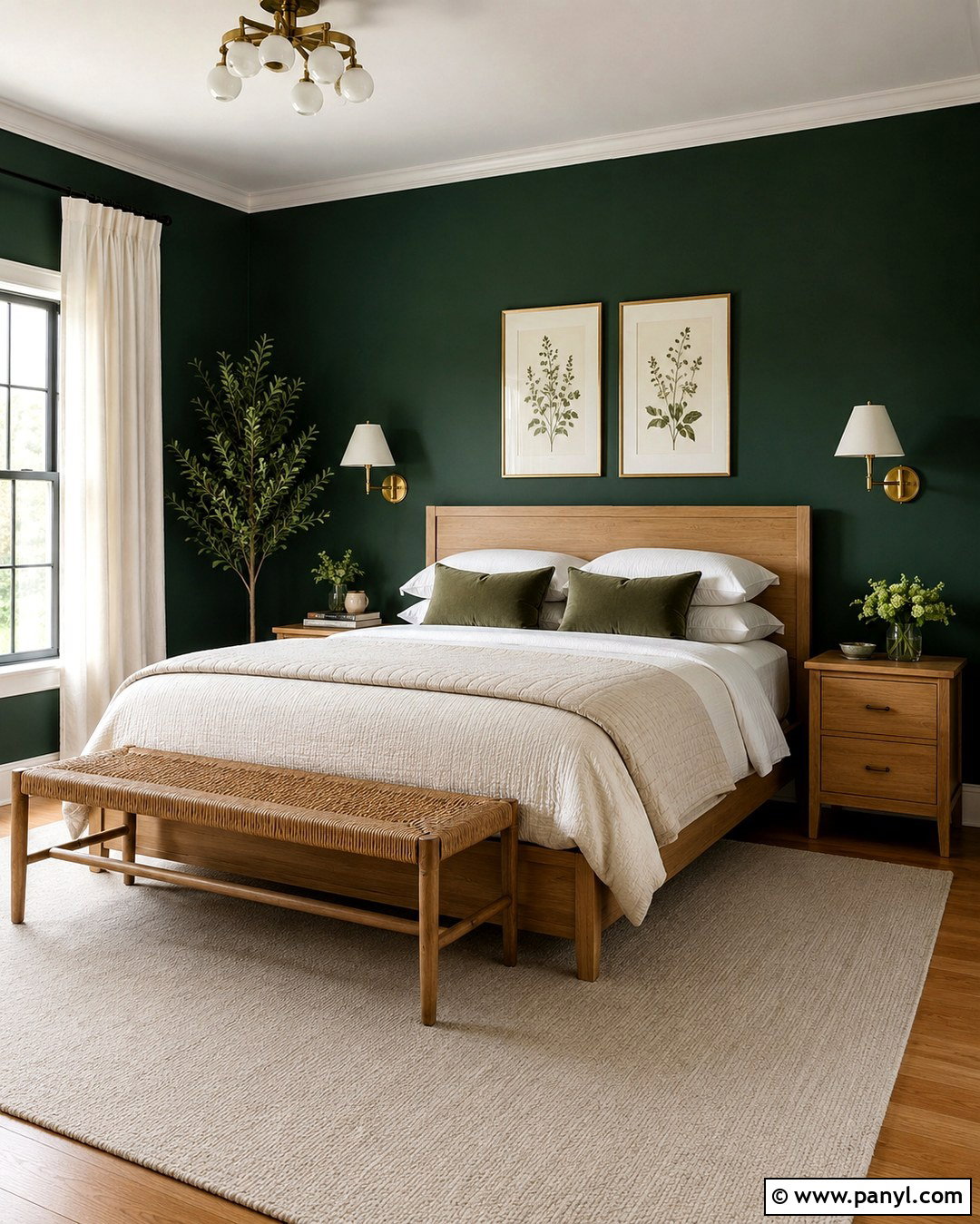 Dark Emerald Green Bedroom With Light Oak Bed - 20 Dark Emerald Green Walls