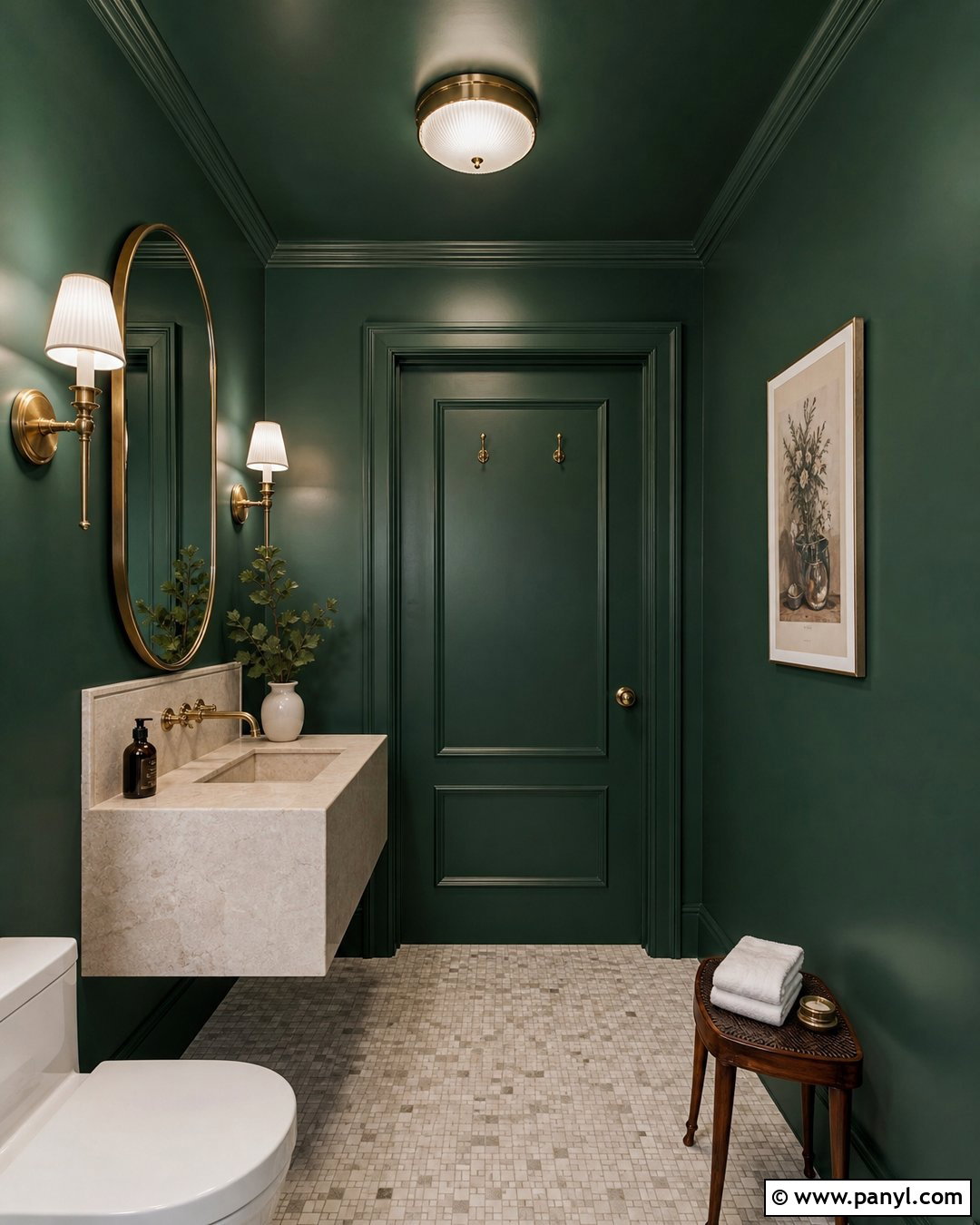 Dark Emerald Green Color Drenched Bathroom - 25 Emerald Green Bathroom Walls