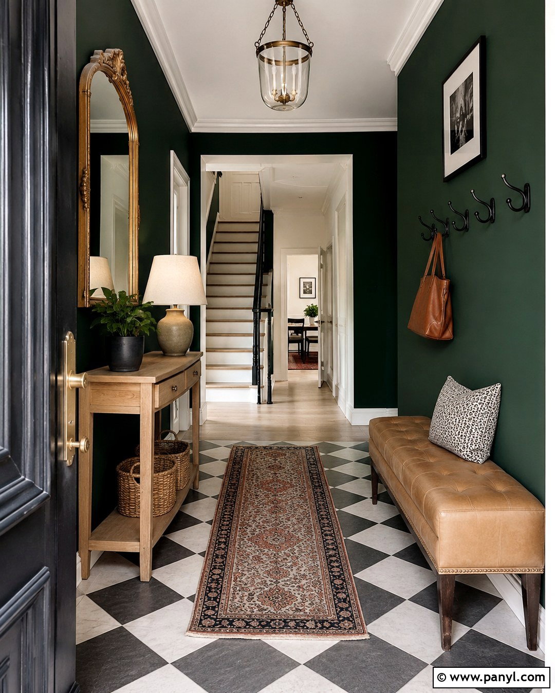 Dark Emerald Green Entryway With Checkerboard Floor - 20 Dark Emerald Green Walls