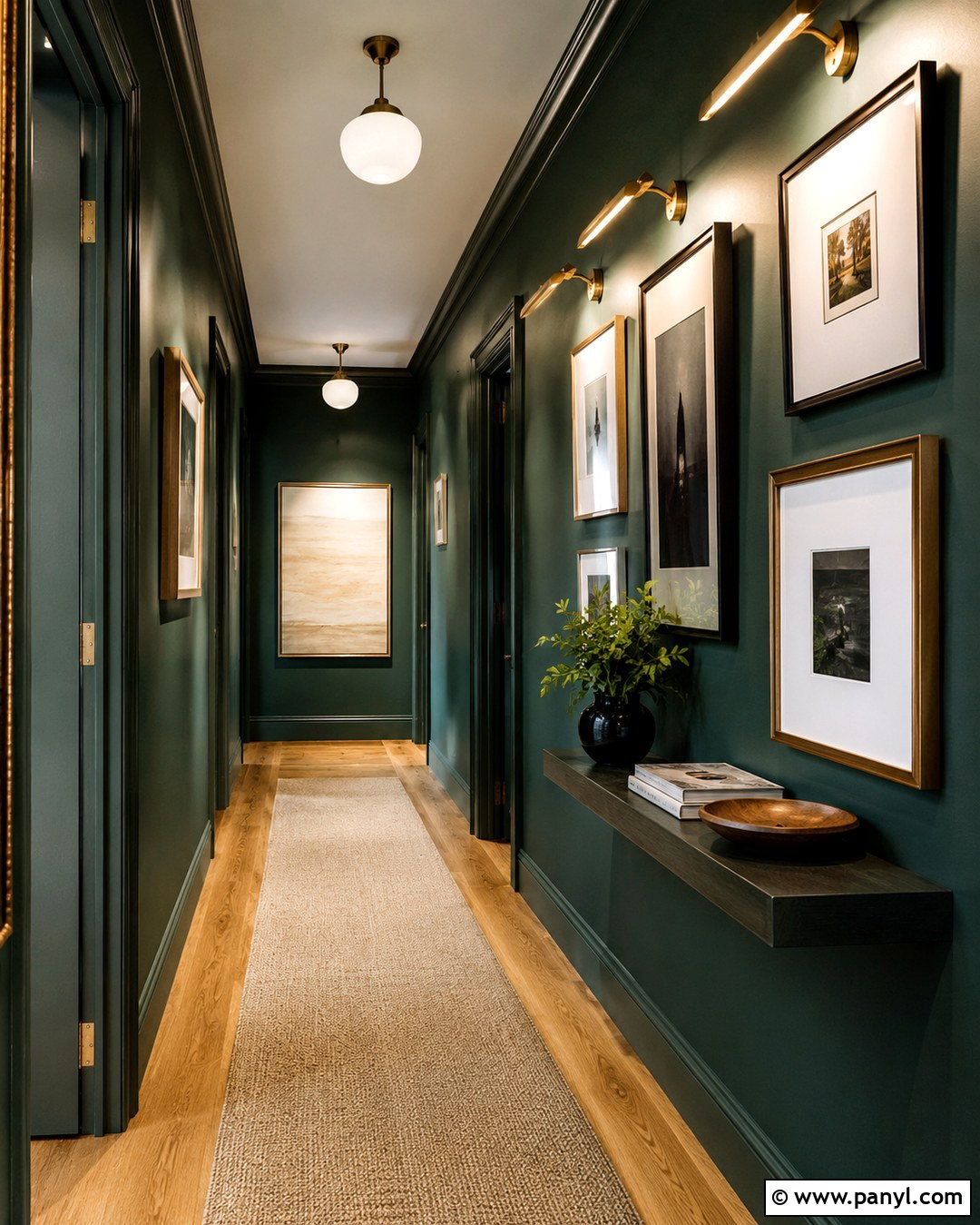 Dark Emerald Green Hallway Gallery Wall - 20 Dark Emerald Green Walls
