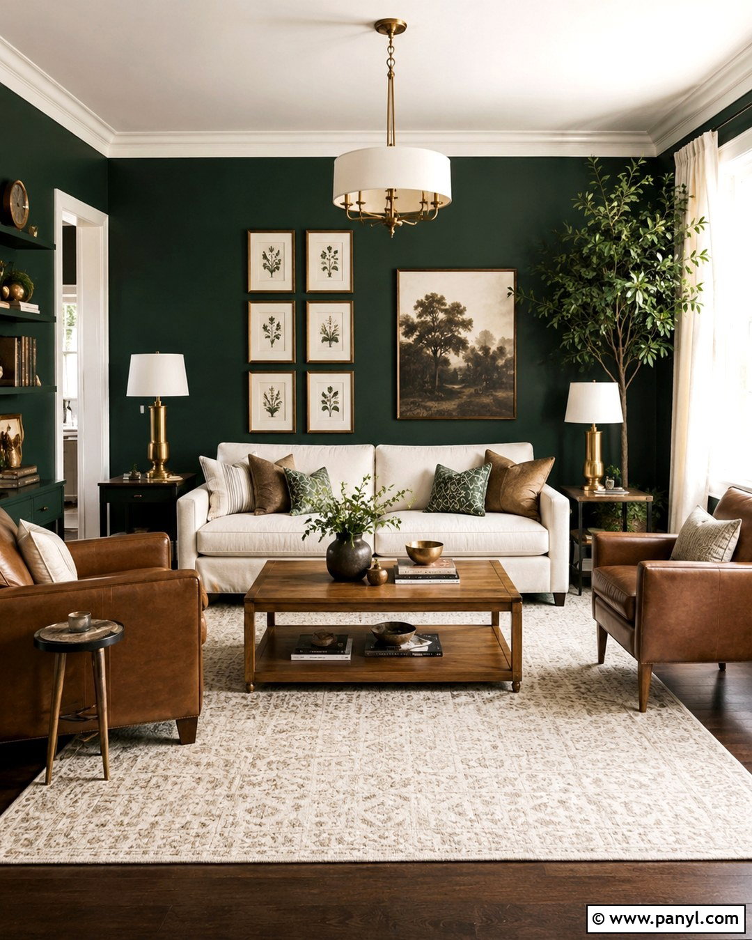 Dark Emerald Green Living Room With Cream Sofa - 20 Dark Emerald Green Walls