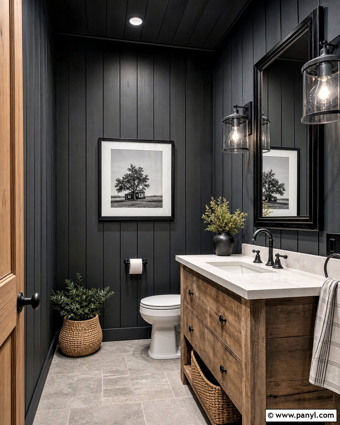 Dark Farmhouse Powder Room - 20 dark powder room ideas