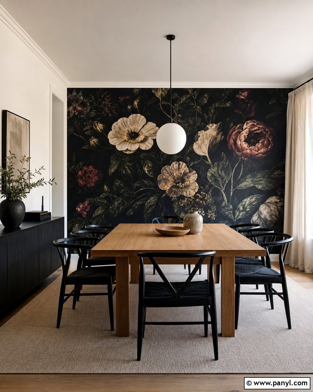 Dark Floral Dining Room Accent Wall - 30 dark accent walls