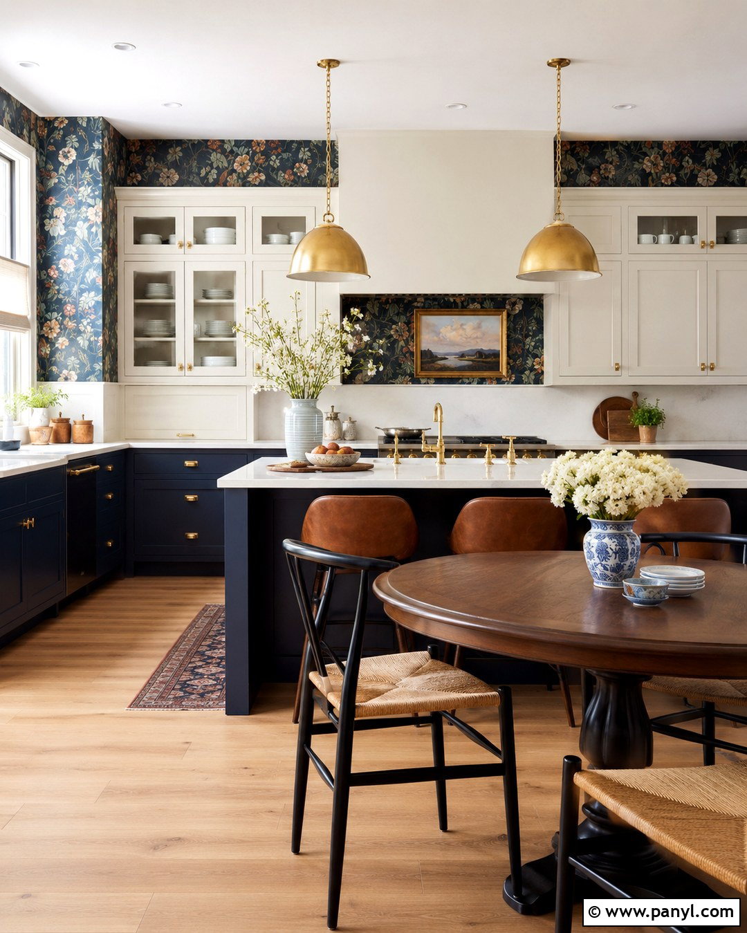 Dark Floral Kitchen Wallpaper With Painted Cabinets - 20 dark wall in kitchen ideas