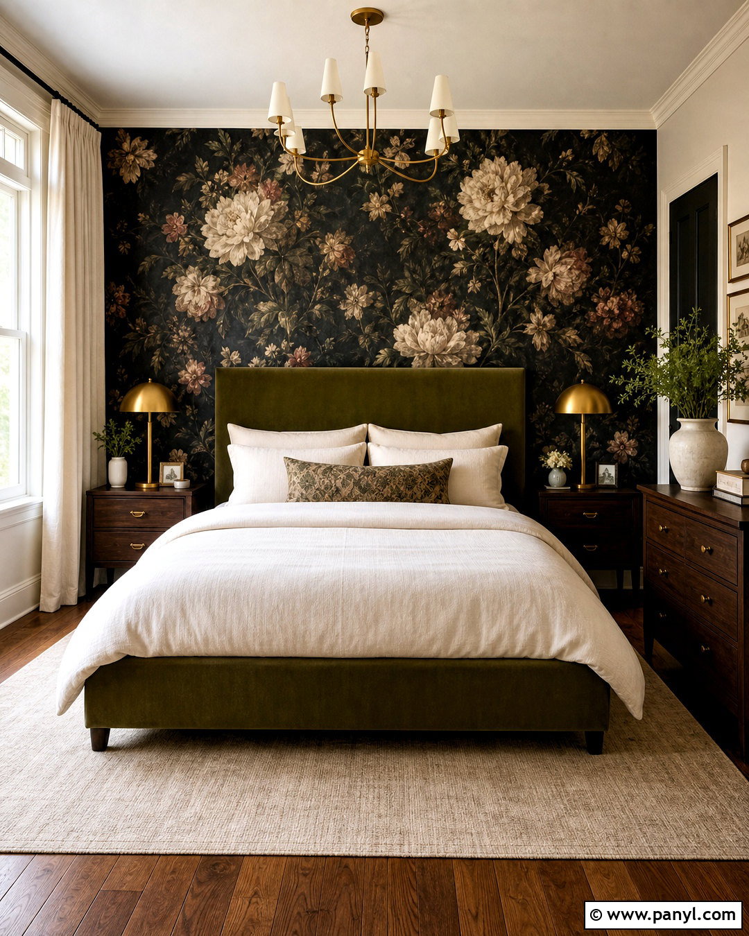Dark Floral Wallpaper Accent Wall - 20 bedroom with dark accent wall ideas