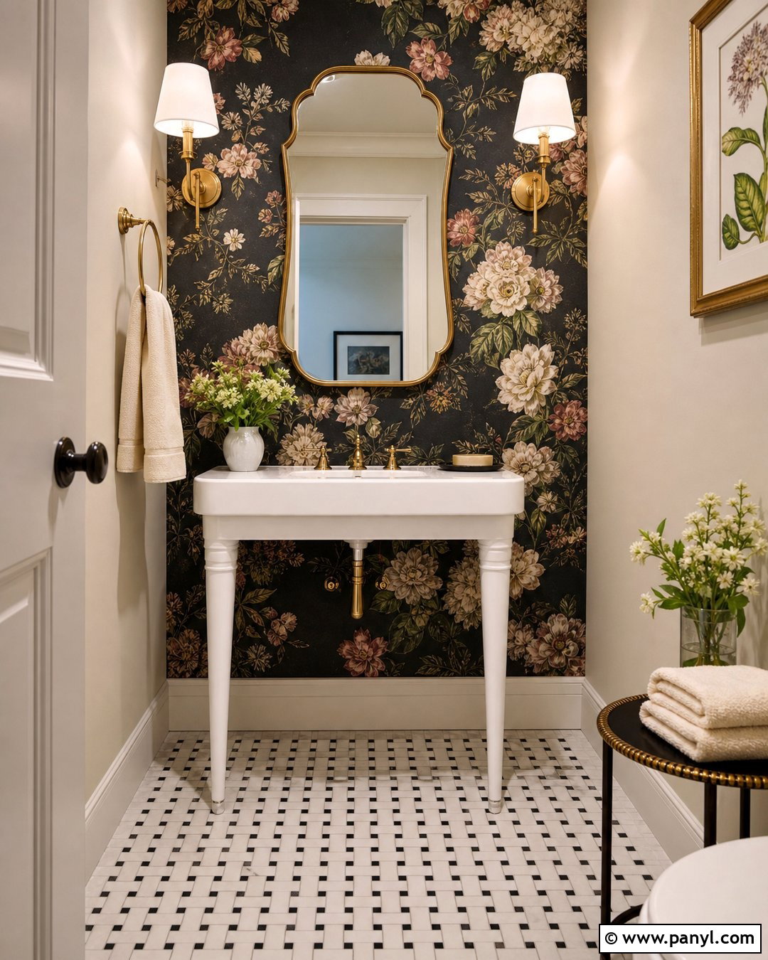 Dark Floral Wallpaper Accent Wall - 20 Dark Accent Wall In Small Bathroom Ideas