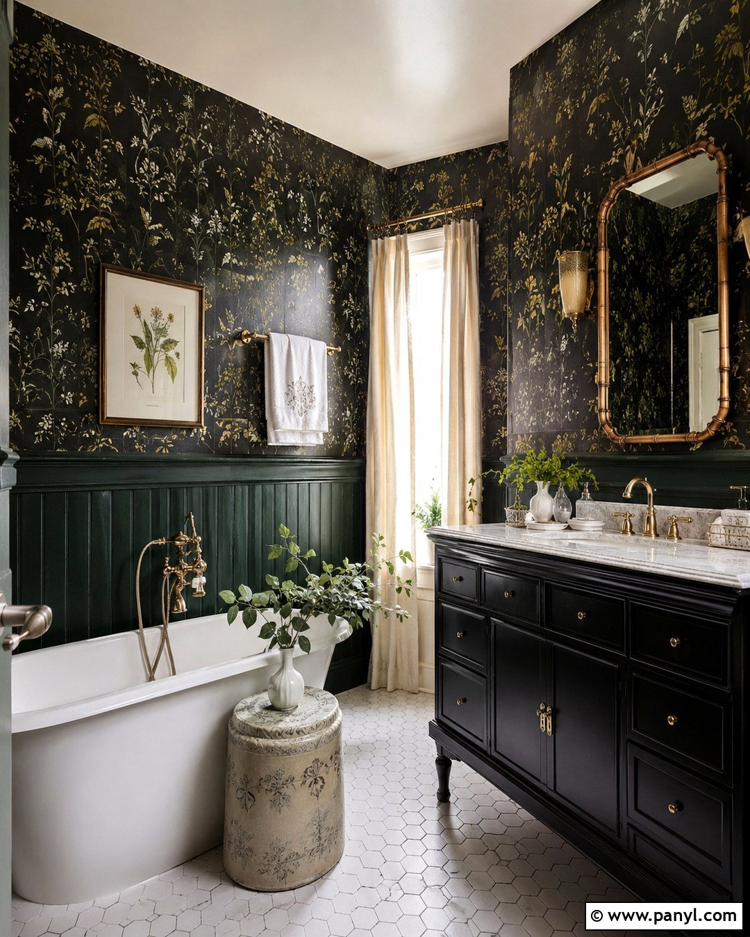 Dark Floral Wallpaper Bathroom - 20 Vintage Bathroom With Dark Walls