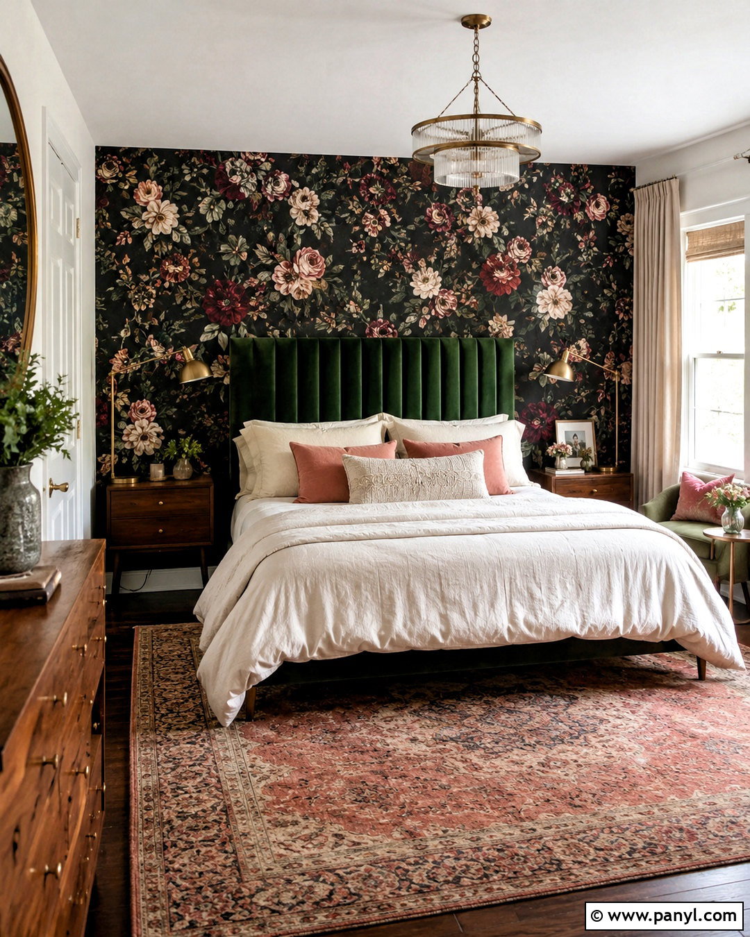 Dark Floral Wallpaper Feature Wall - 20 dark feature wall bedroom ideas