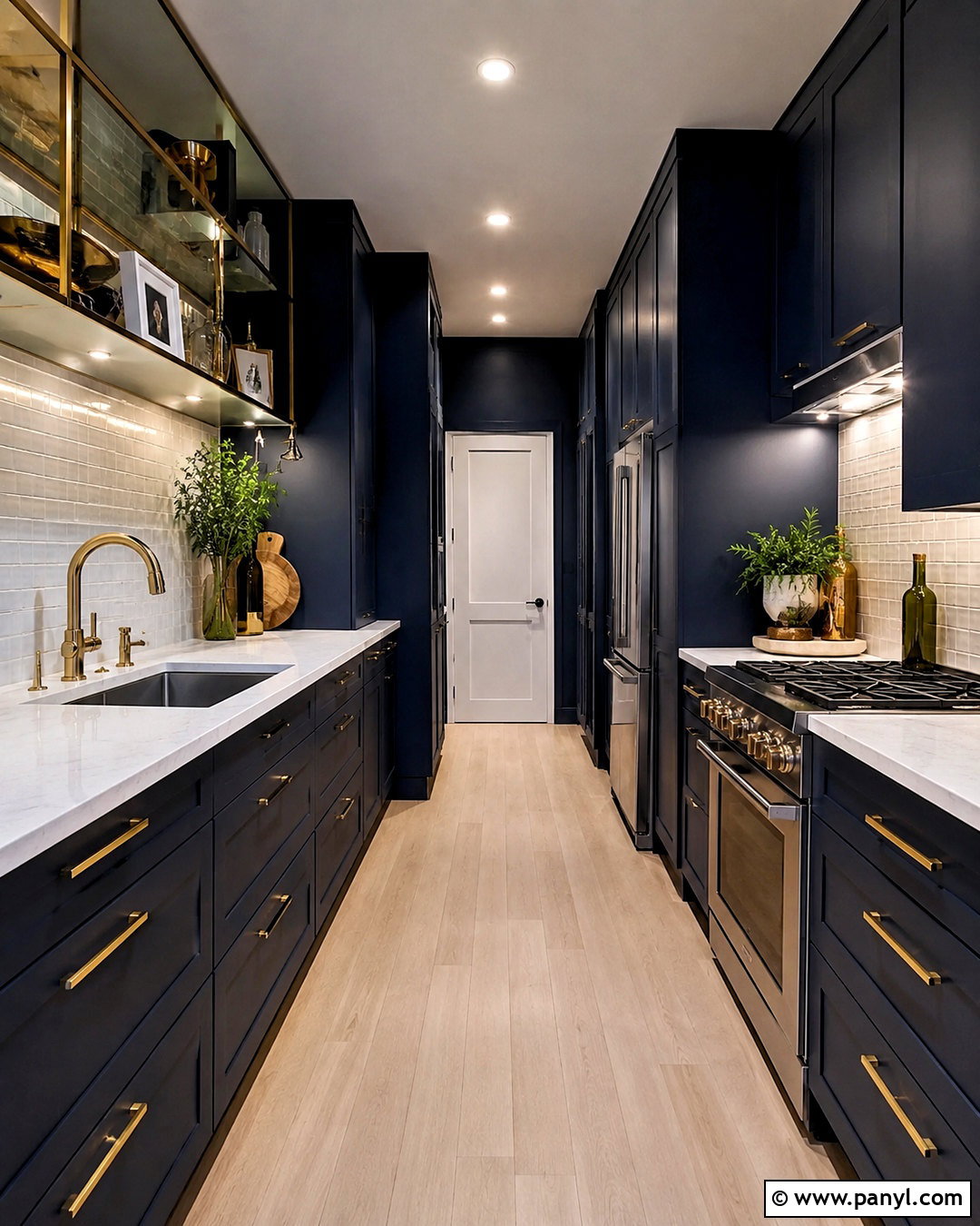 Dark Galley Kitchen With Reflective Surfaces - 20 dark kitchen ideas