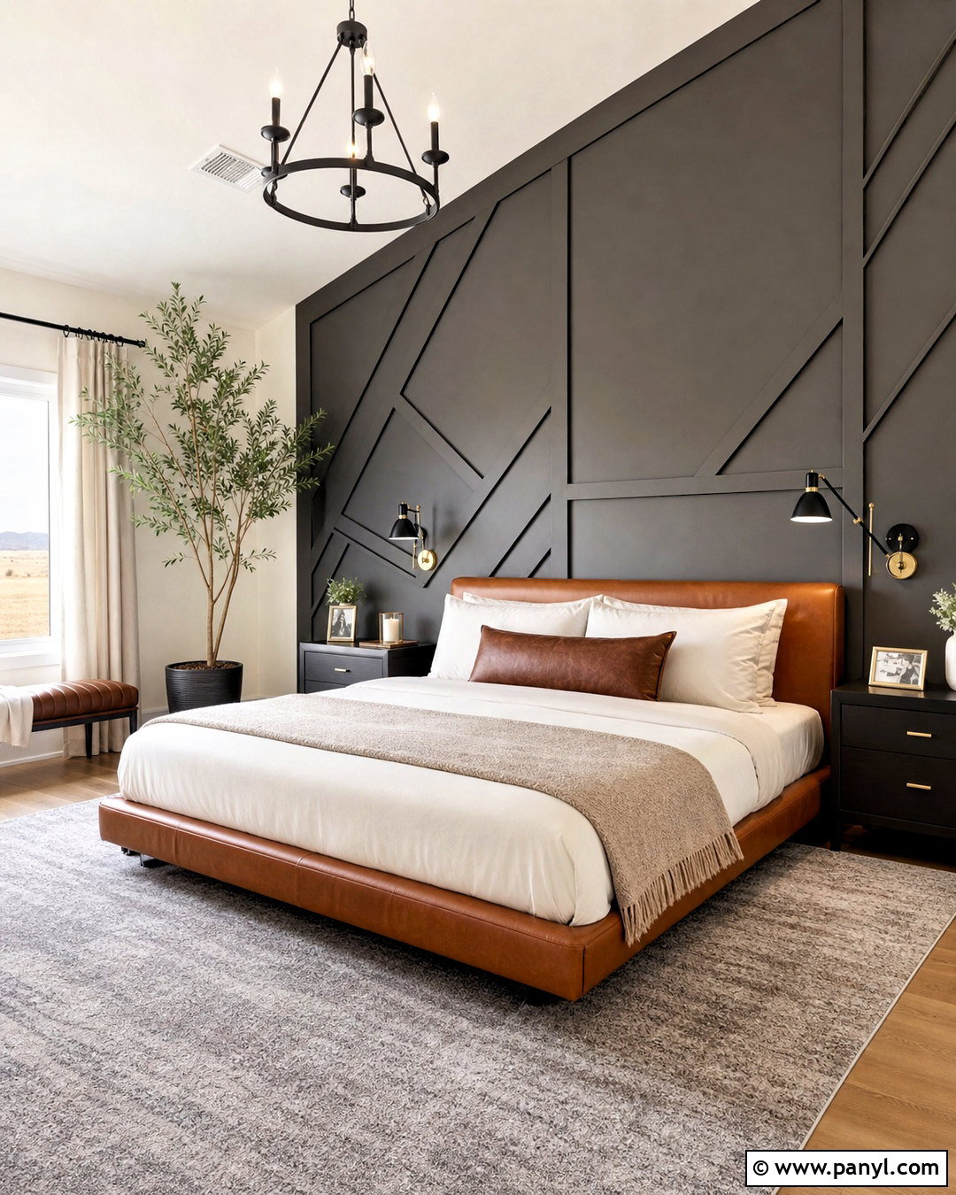 Dark Geometric Accent Wall Bedroom - 20 bedroom with dark accent wall ideas