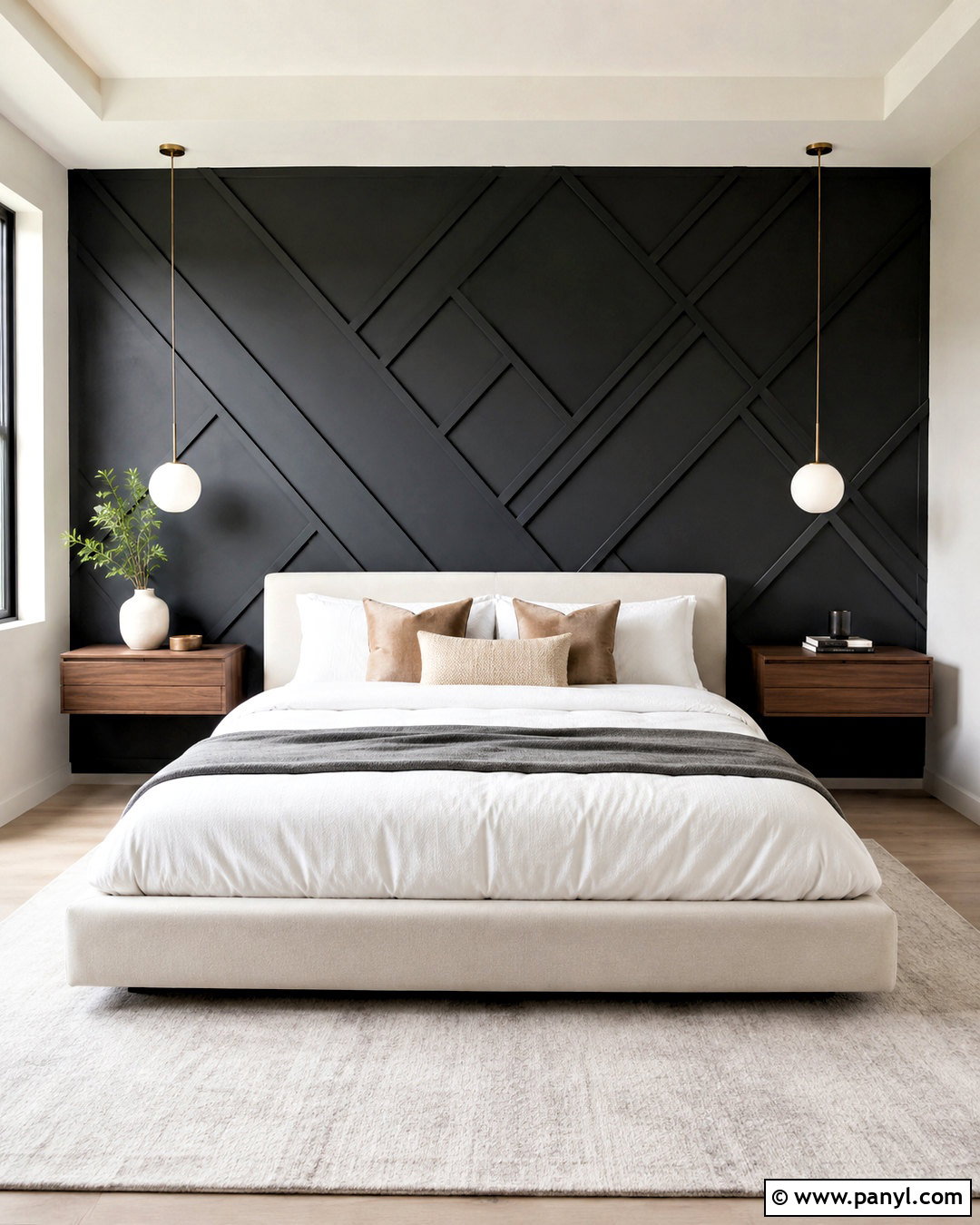Dark Geometric Feature Wall - 20 dark feature wall bedroom ideas