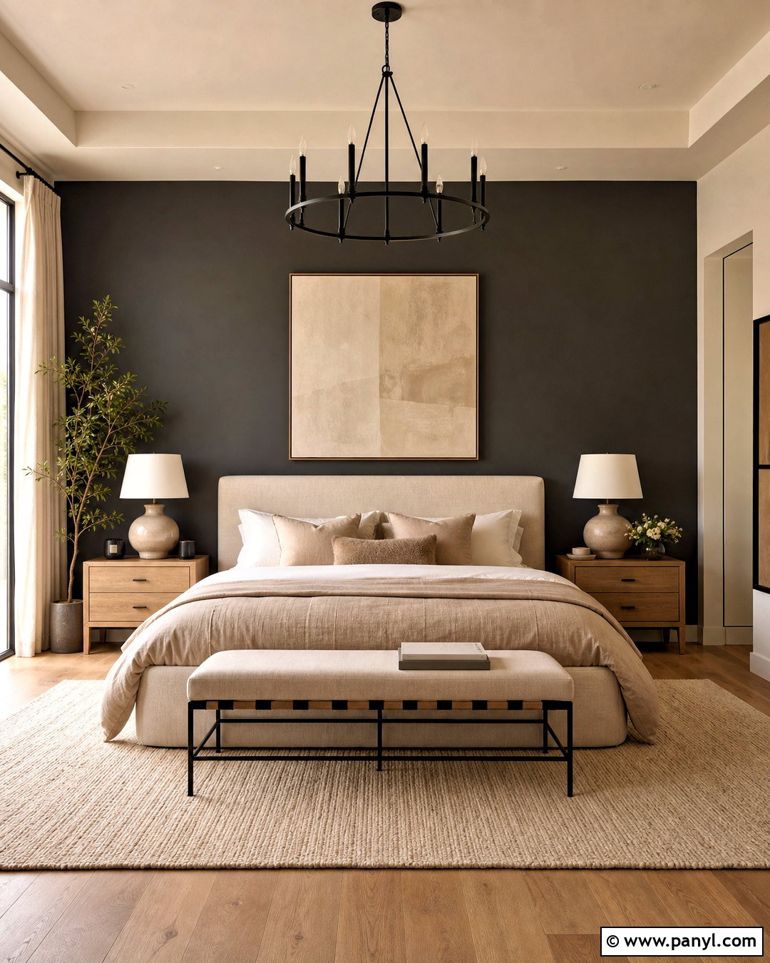 Dark Gray Accent Wall With Beige Bedding - 20 dark gray accent wall bedroom ideas