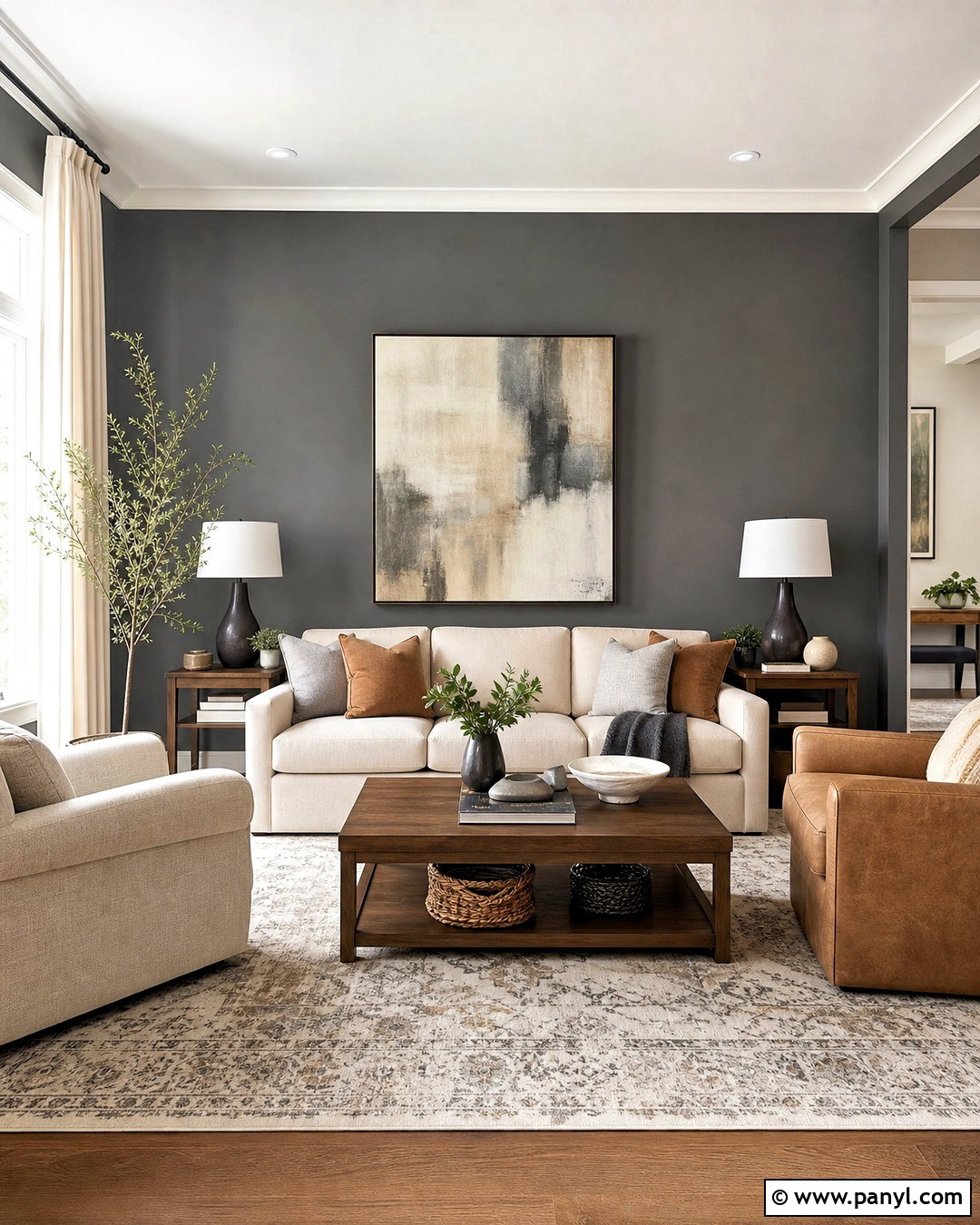Dark Gray Accent Wall With Beige Furniture - 20 dark gray accent wall living room ideas
