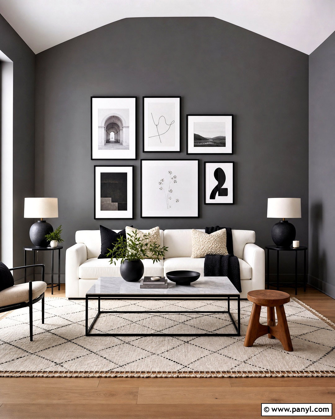 Dark Gray Accent Wall With Black And White Decor - 20 dark gray accent wall living room ideas