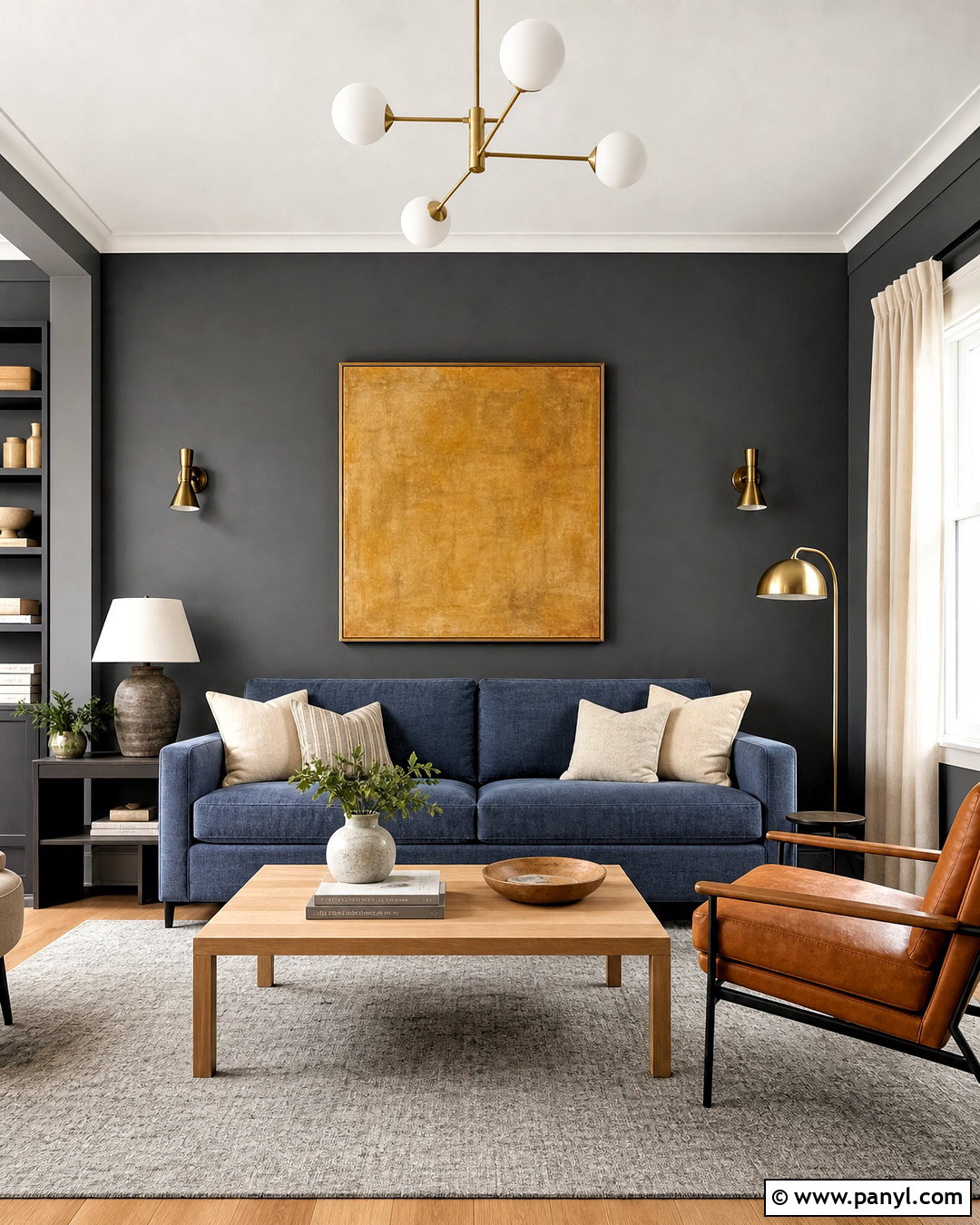 Dark Gray Accent Wall With Blue Sofa - 20 dark gray accent wall living room ideas