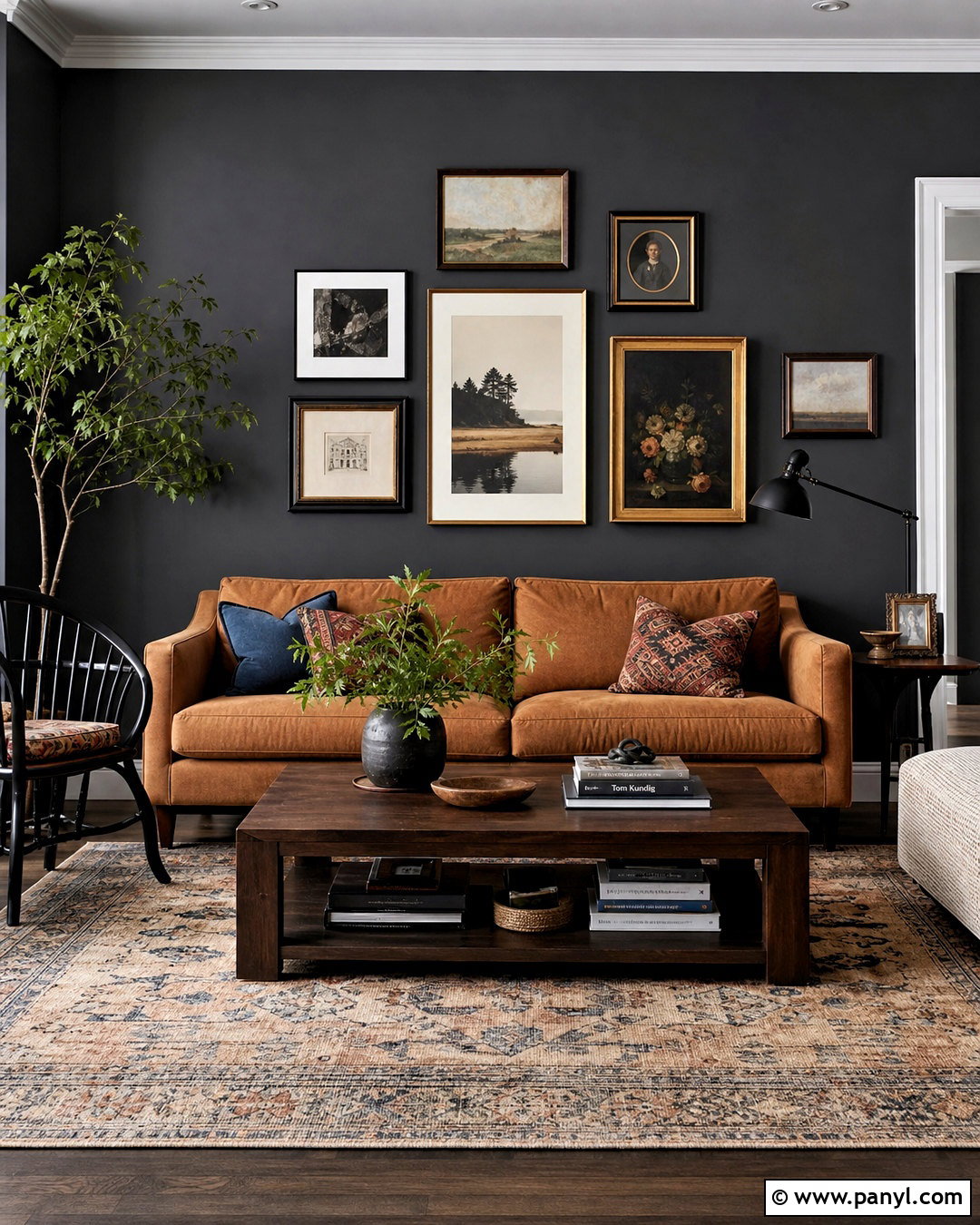 Dark Gray Accent Wall With Gallery Frames - 20 dark gray accent wall living room ideas