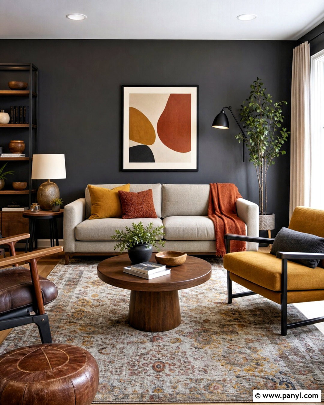 Dark Gray Accent Wall With Mustard And Rust - 20 dark gray accent wall living room ideas