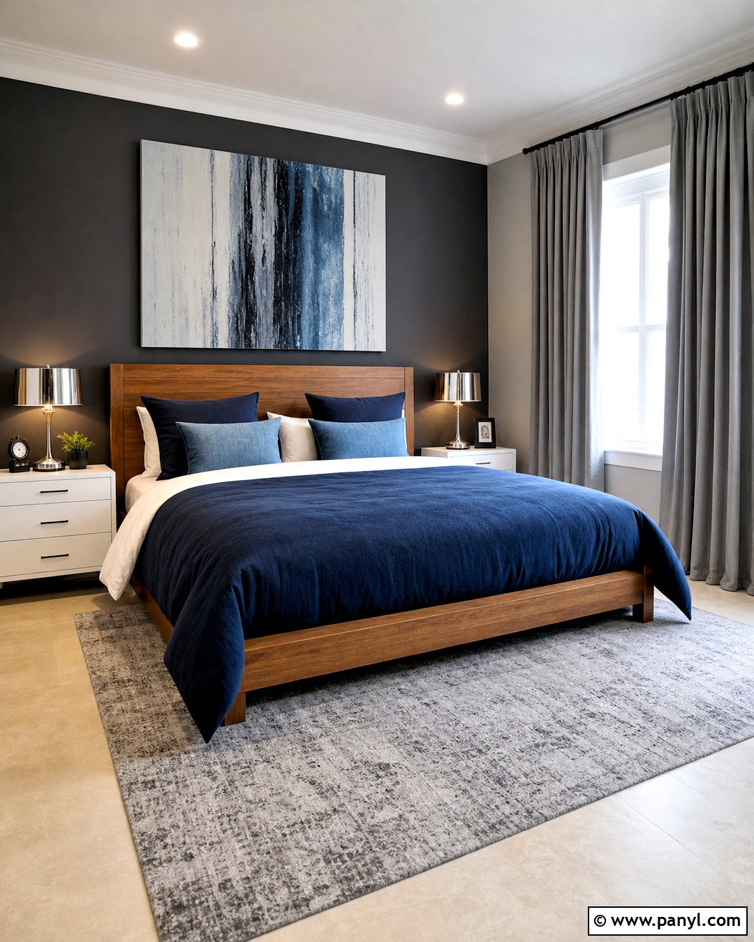 Dark Gray Accent Wall With Navy Blue Bedding - 20 dark gray accent wall bedroom ideas