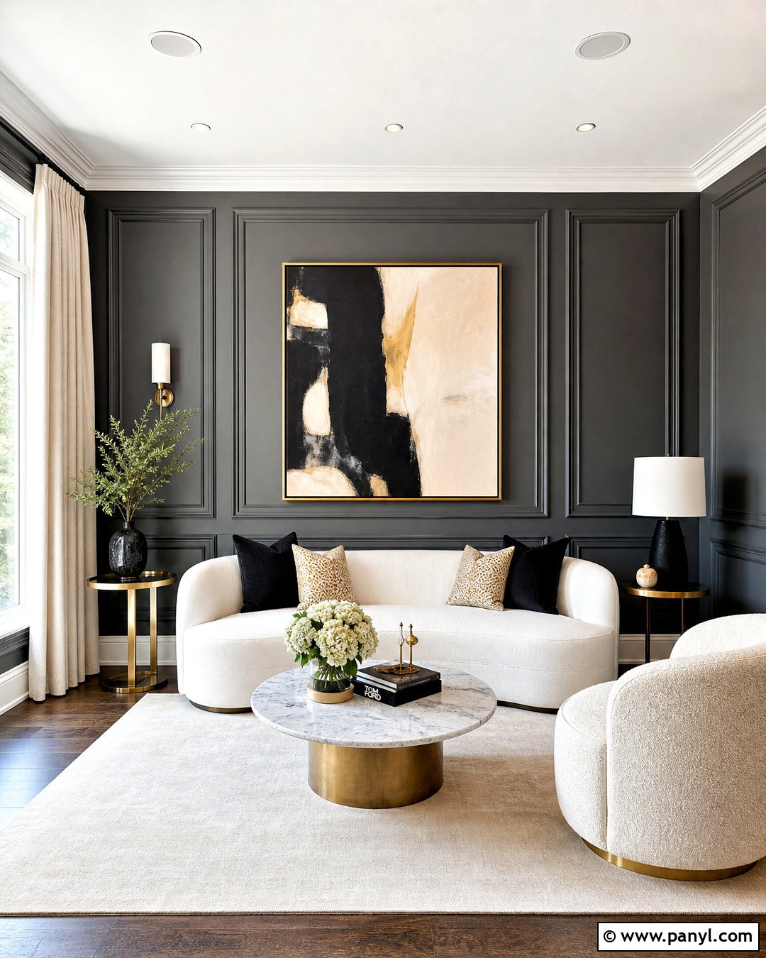 Dark Gray Accent Wall With Picture Frame Molding - 20 dark gray accent wall living room ideas