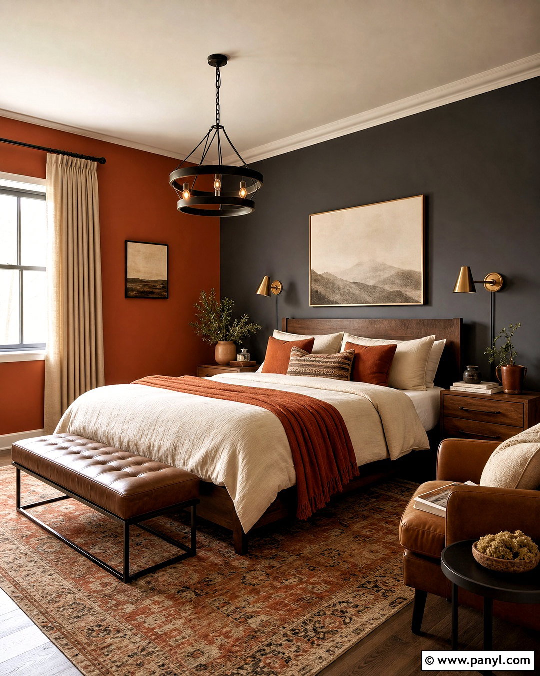 Dark Gray Accent Wall With Rust Orange Accents - 20 dark gray accent wall bedroom ideas