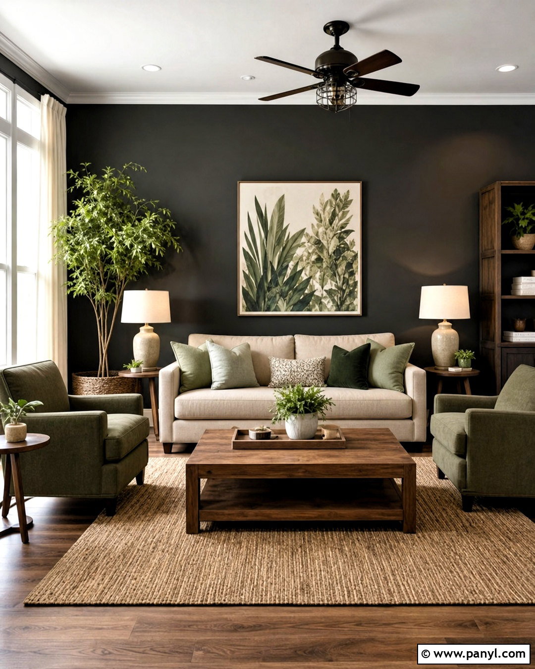 Dark Gray Accent Wall With Sage Green Decor - 20 dark gray accent wall living room ideas
