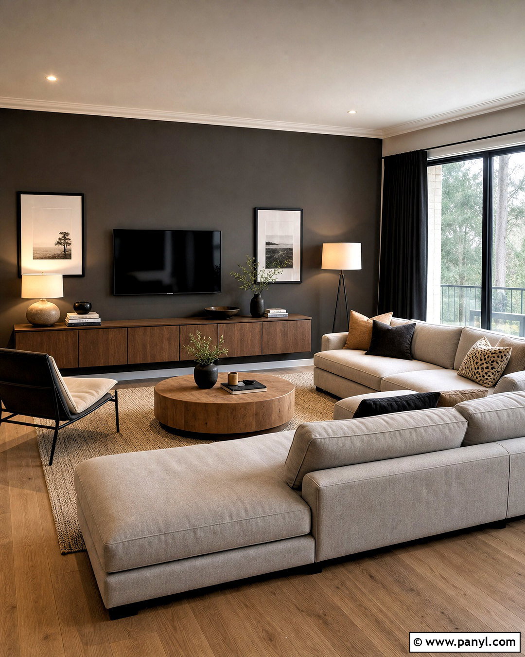 Dark Gray Accent Wall With TV - 20 dark gray accent wall living room ideas