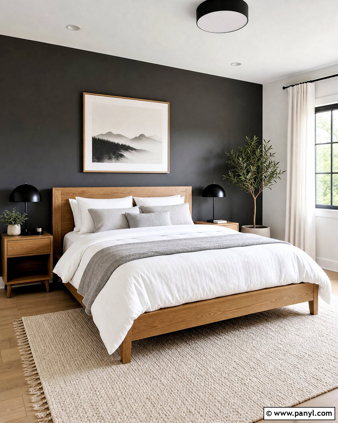 Dark Gray Accent Wall With White Bedding - 20 dark gray accent wall bedroom ideas