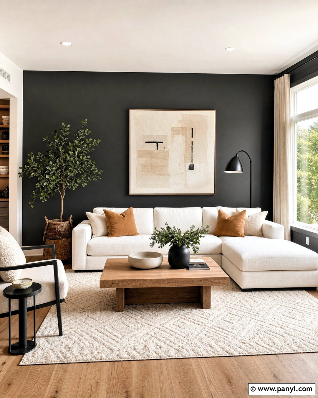 Dark Gray Accent Wall With White Sofa - 20 dark gray accent wall living room ideas