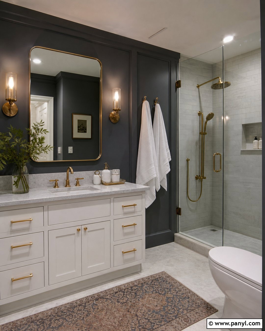 Dark Gray Bathroom Walls With Brass Fixtures - 25 Dark Gray Bathroom Walls