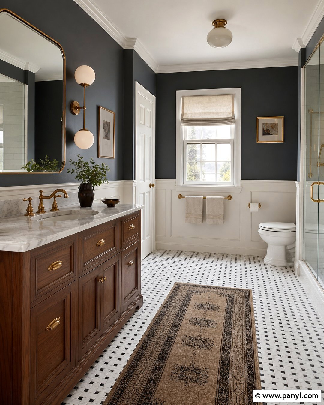 Dark Gray Bathroom Walls With Brass Hardware - 30 gray bathroom walls