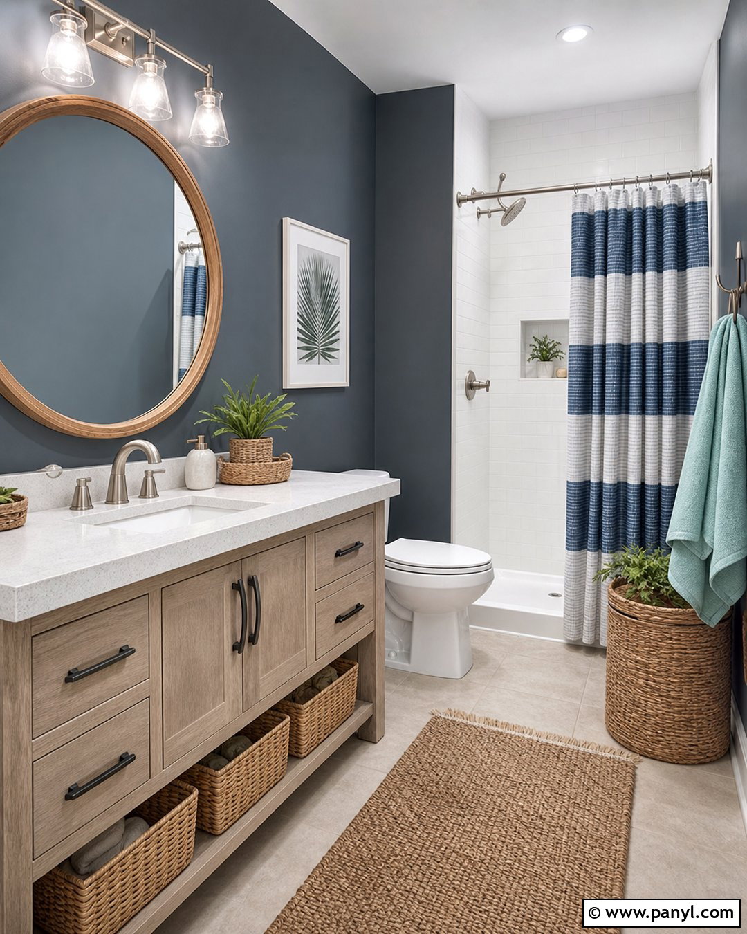 Dark Gray Bathroom Walls With Coastal Decor - 25 Dark Gray Bathroom Walls