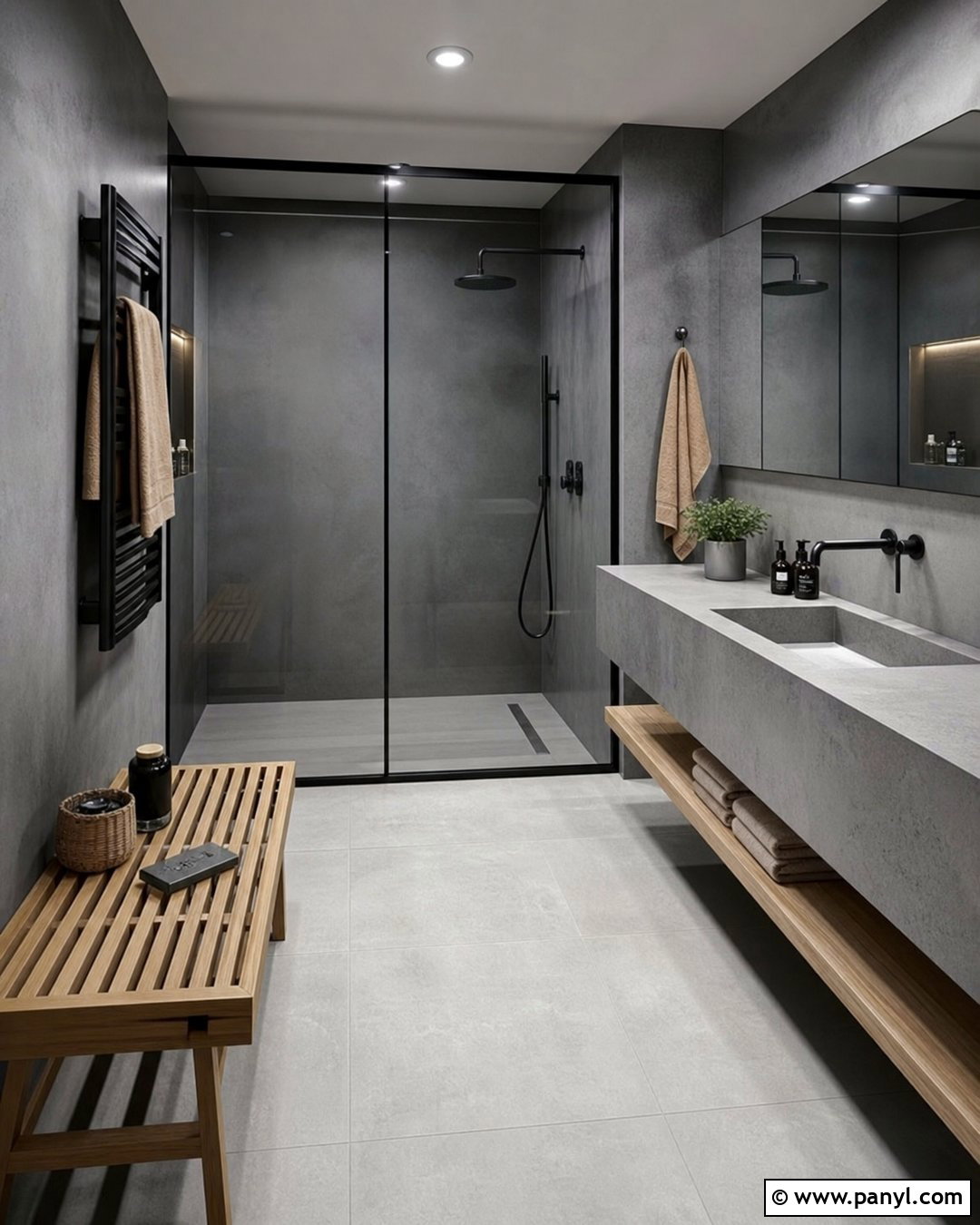 Dark Gray Bathroom Walls With Concrete - 30 Bathroom Dark Walls